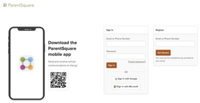 image of ParentSquare login screen