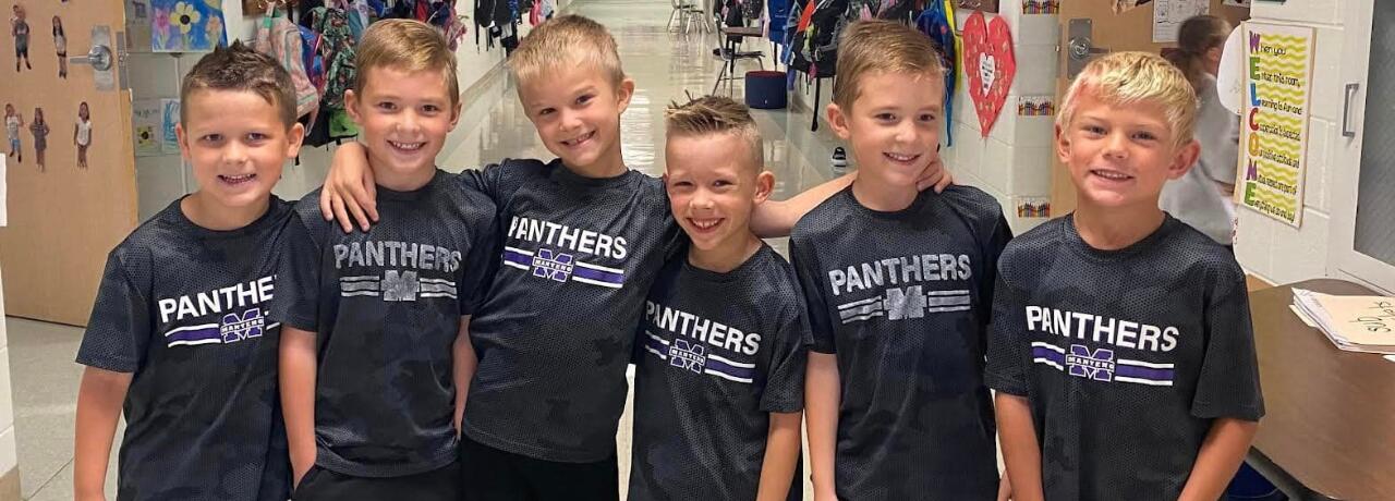 students wearing Panthers shirts